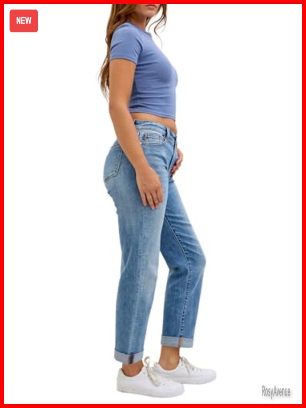 Mid Rise Light Wash Cuffed Boyfriend Jeans - Picture 2 of 6